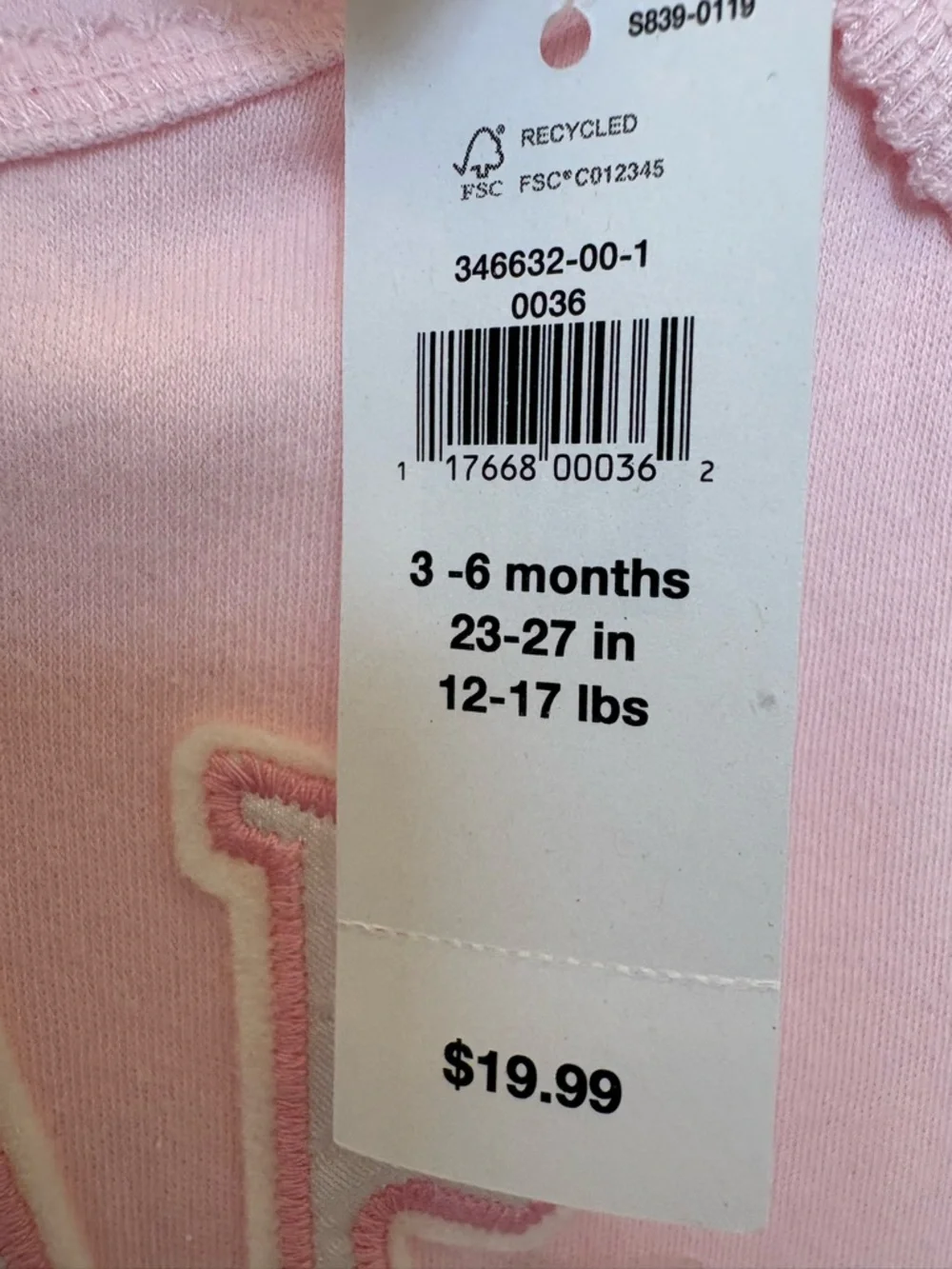 Baby Gap Baby Girls 3-6 Months Light Pink 1 Piece Long Sleeve Logo Romper NWT
